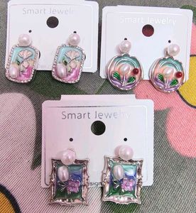 Charming Pearl & Enamel Earrings