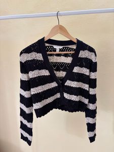 h&m Striped Cropped Cardigan