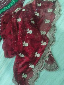 Maroon Embroidered Silk Saree