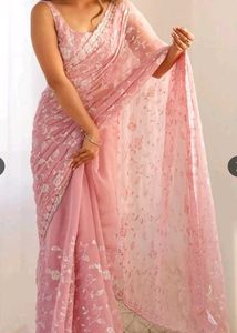 Elegant Pink Embroidered Saree