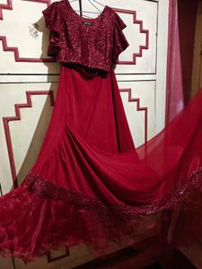 Stunning Maroon Sequined Lehenga Saree with Blouse
