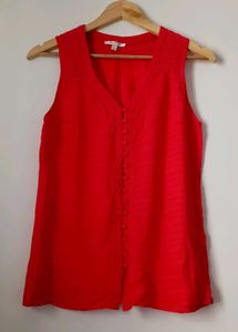 Red Sleeveless Button-Up Top