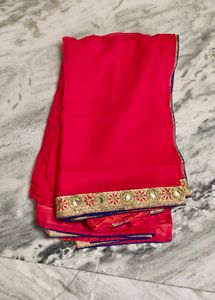 Rose Pink &amp; Gold Embroidered Saree with Blouse