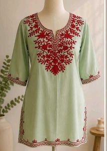 Green Embroidered Short Kurti
