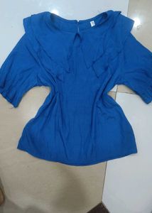 Blue Round Neck Top