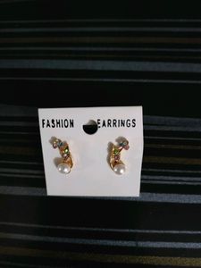 Small Faux Pearl Earring With Multi Colour Stones