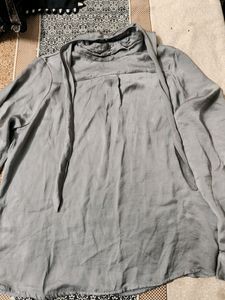 Silky Gray Tie-Neck Blouse