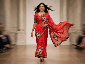 Elegant Red Embroidered Silk Saree