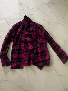 Pink & Black Plaid Flannel Shirt