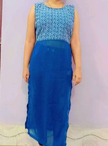 Blue Geometric Print Maxi Dress