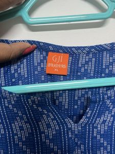 Blue Geometric Print Kurta with Bell Sleeves