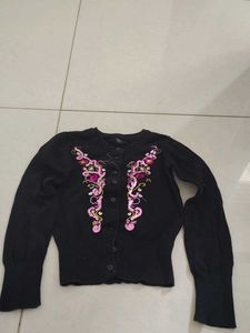 Embroidered Black Cardigan