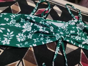 Green Floral Bikini Top
