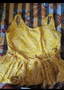 Stylish Yellow Bandhani Print Kurti Top