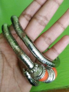 Boho Silver and Coral Bracelet
