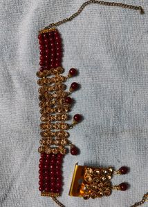 Maroon Saree with Sleevless Blouse