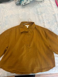 H&amp;m Mustard  Collared Long Sleeve Top