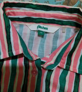 Striped Puff Sleeve Button-Up Top