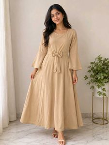 Elegant Beige Gown with Pearl Design