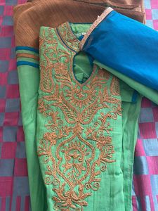 Mint Green &amp; Blue Embroidered Ethnic Gown/anarkali