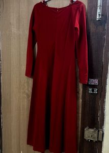 Elegant Red Long Sleeve Midi Dress