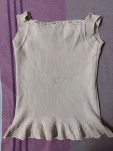 Cream Lace Trim Ribbed Tank Top