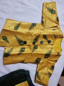 Yellow Peacock Dhoti Kurta Set