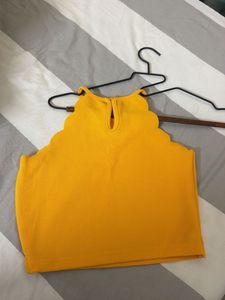 Yellow Scalloped Neck Sleeveless Top