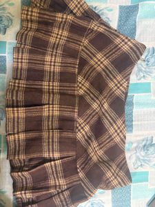 Brown Plaid Mini Skirt