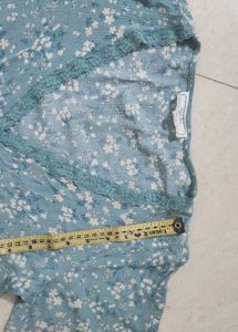 Powder Blue Floral Print V-Neck Top Tunic