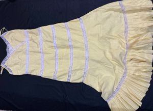 Elegant Yellow Striped dress with Lace Detail