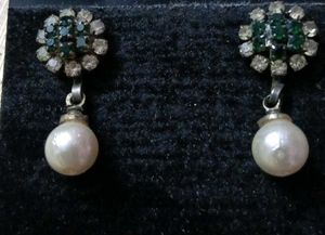 Elegant Pearl Drop Earrings with Emerald Accents