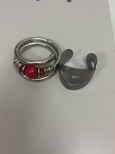 Unique Red Bead Silver Bangle