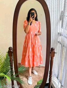 Elegant Coral Tiered Midi Dress -XL