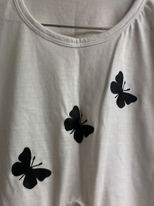 White Butterfly Tie-Front Crop Top