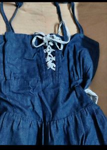 Denim Dress with Lace-Up Front