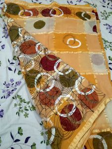 Vibrant Yellow Saree with Unique Print