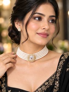 Elegant Pearl & Crystal Choker Set