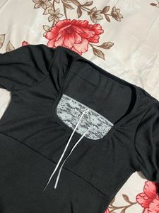 Black Lace Trimmed Square Neck Top