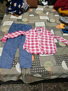 Red Plaid Shirt &amp; Blue Pants Set