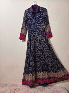Elegant Navy Embroidered Gown.