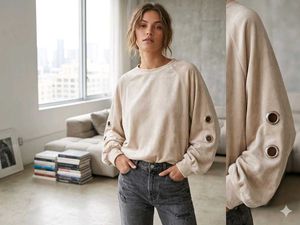 Beige Velour Crewneck Sweatshirt