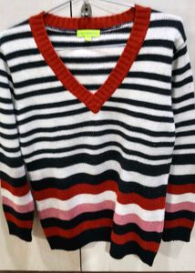 Striped V-Neck Knit Sweater