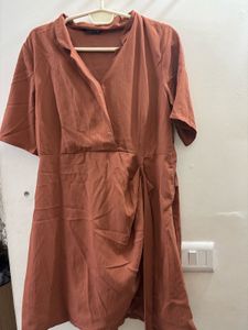 FABALLEY Elegant Rust Colored Wrap Dress