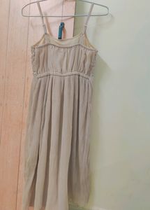 Beautiful Light Brown Knee Length Dress, Plastic Mirror Work, Round Neck, Stretchable, Adjustable Straps. Soft Material With Inner Lining. Totally New.