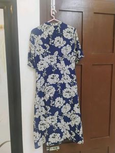 Blue Floral Print Midi Dress