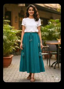 Boho Teal Maxi Skirt with Tassels