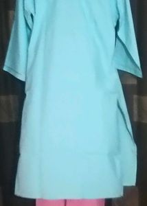 BrandNewKhadiCotton SkyBlueKurtiSetWithPinkColorP