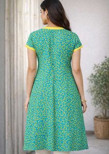 Teal &amp; Yellow Leaf Print Kurta