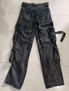 Acid Wash black Cargo Jeans